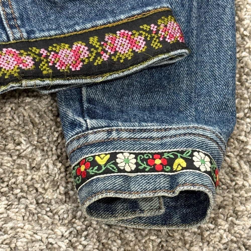 VTG Mademoiselle Womens Denim Jean Jacket Embroidered Floral Trim Size S - Picture 5 of 7